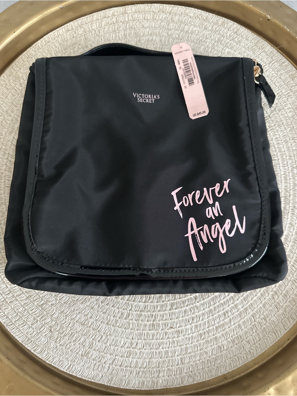 Victoria's Secret Black Cosmetic Bag with Pink 'Forever an Angel' Script